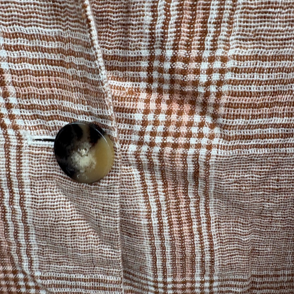 J.Jill Womens Plaid Harper Linen Blend Blazer Terracotta Cream Relaxed Fit Large - Picture 2 of 13